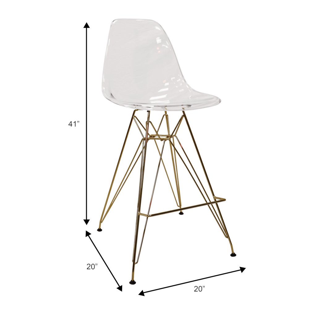 Cresco Modern Acrylic Barstool with Gold Chrome Base and Footrest