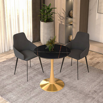 Bristol 24 round dining table Gold base with Black Sintered stone Top