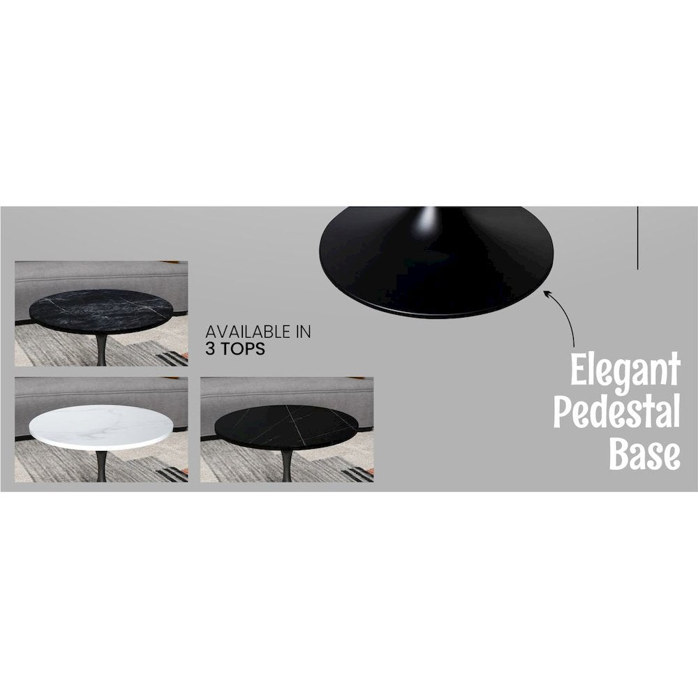 Verve Coffee Table Black base with 27" round Black Marble MDF top