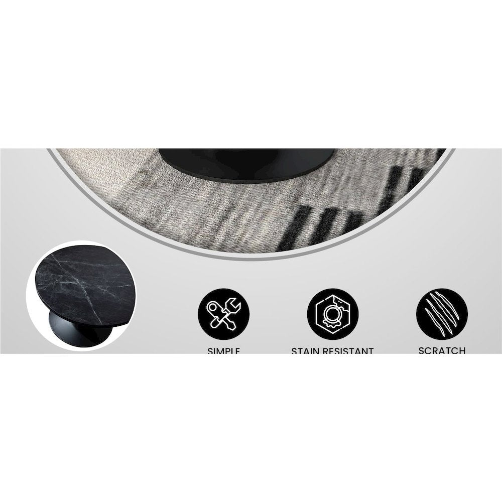 Verve Coffee Table Black base with 27" round Black Marble MDF top