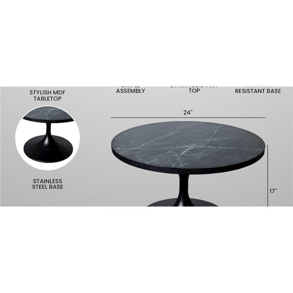 Verve Coffee Table Black base with 27" round Black Marble MDF top