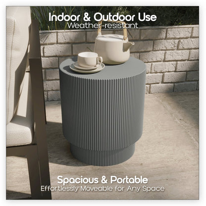 Eden Collection Fiberglass Outdoor Side Table in Light Grey