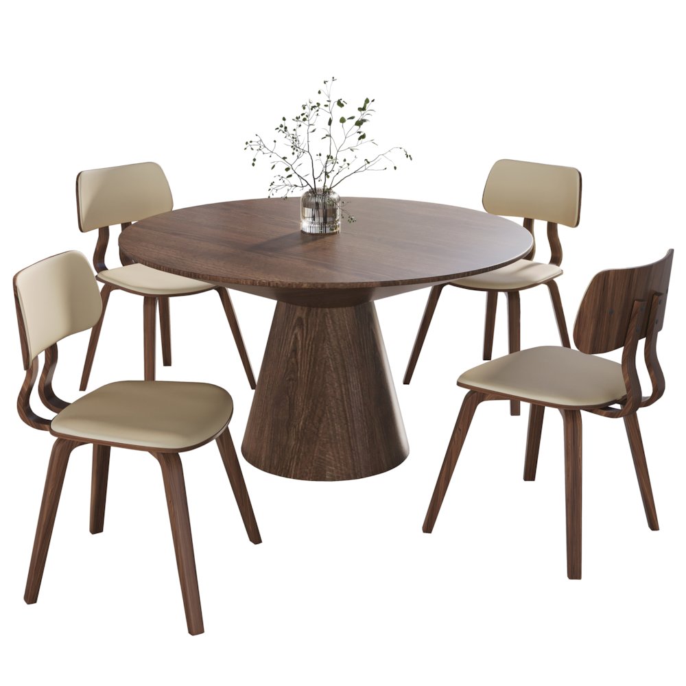 5-Piece Dining Set in Walnut/Cream