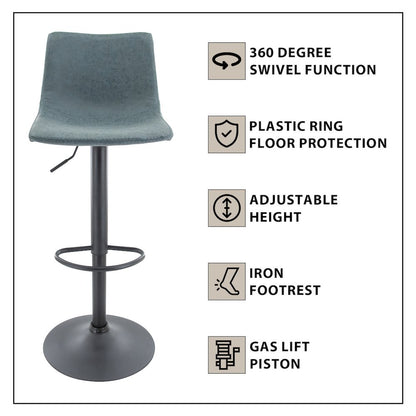 Tilbury Modern Adjustable Bar Stool in Peacock Blue