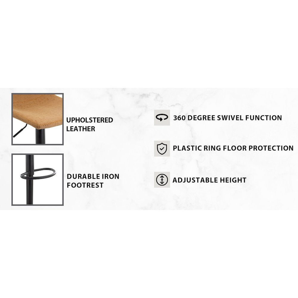 Tilbury Modern Adjustable Bar Stool in Light Brown