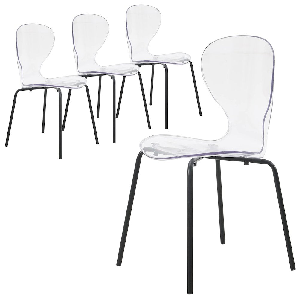 Modern Oyster Transparent Side Chair in Black Base set of 4