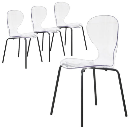 Modern Oyster Transparent Side Chair in Black Base set of 4