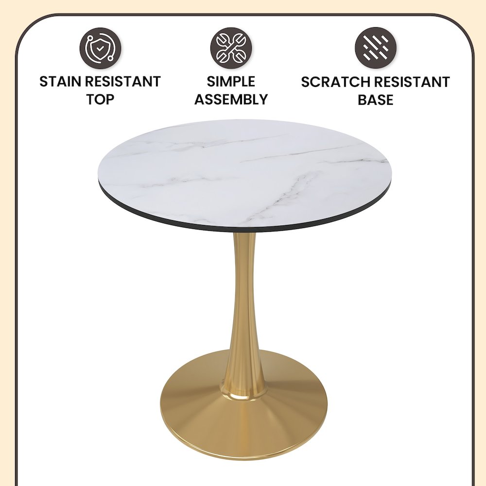 Bristol 27" round dining table Gold base with marbled MDF top