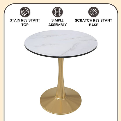 Bristol 27" round dining table Gold base with marbled MDF top
