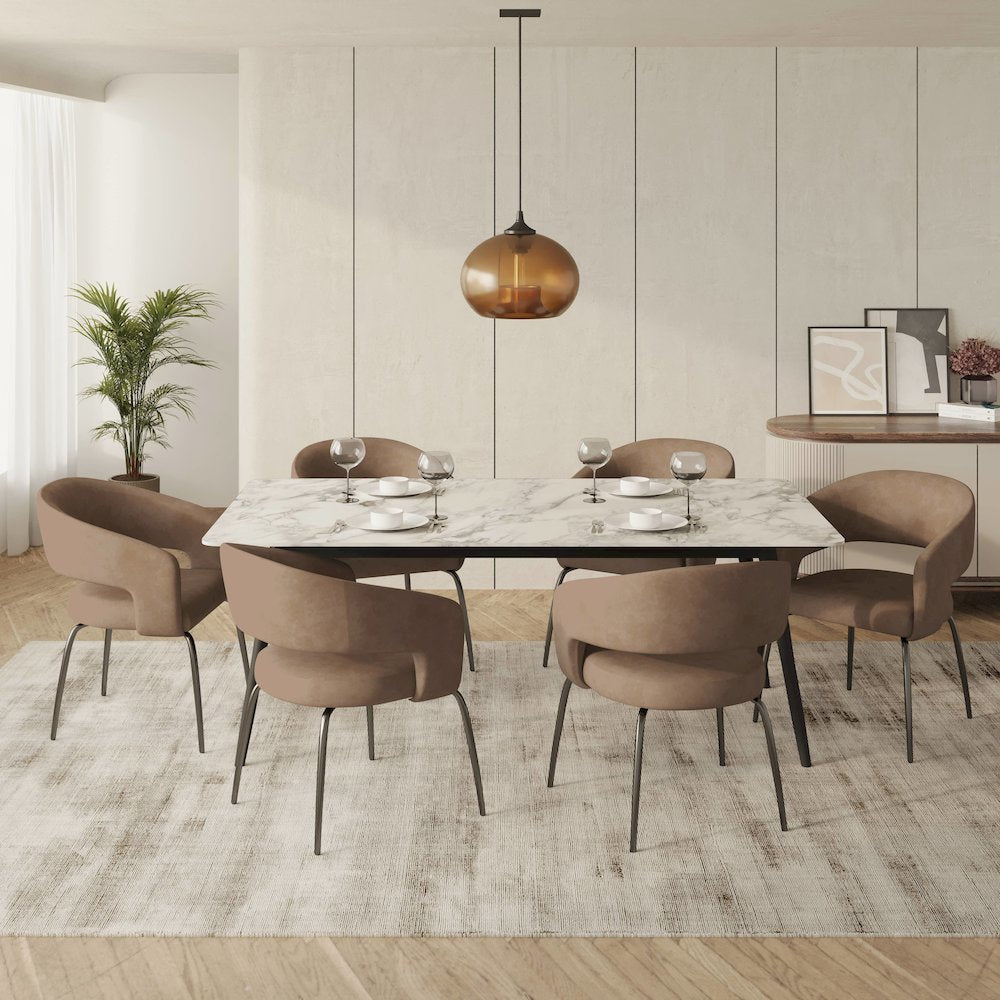 7-Piece Dining Set with Rectangular Sintered Stone Dining Table