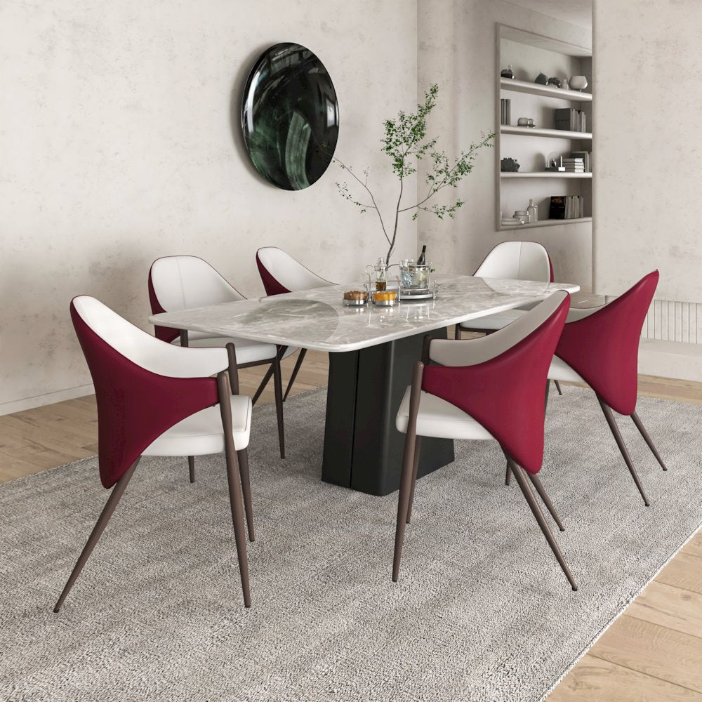 Sante Collection Modern Dining Chair in White/Bordouex