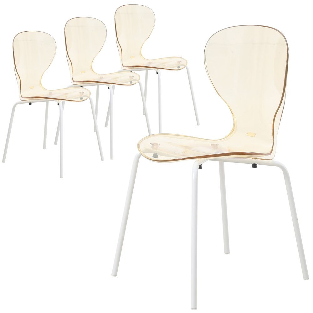 Modern Oyster Transparent Side Chair in White Base Set of 4