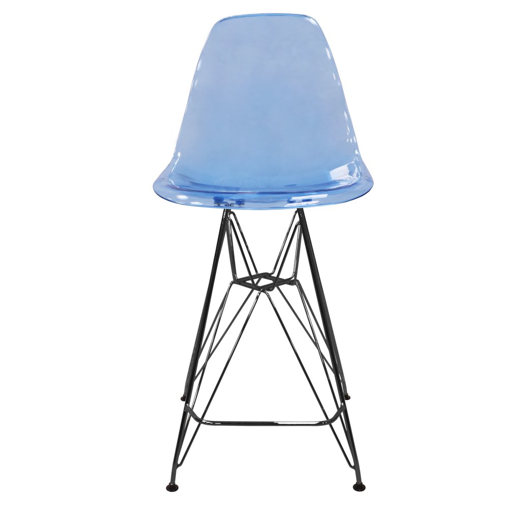 Modern Acrylic Bar stool Cresco Collection Black Base with Trans Blue seat