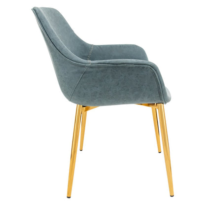 Markley Modern Leather Dining Arm Chair With Gold Metal Legs Set of 4