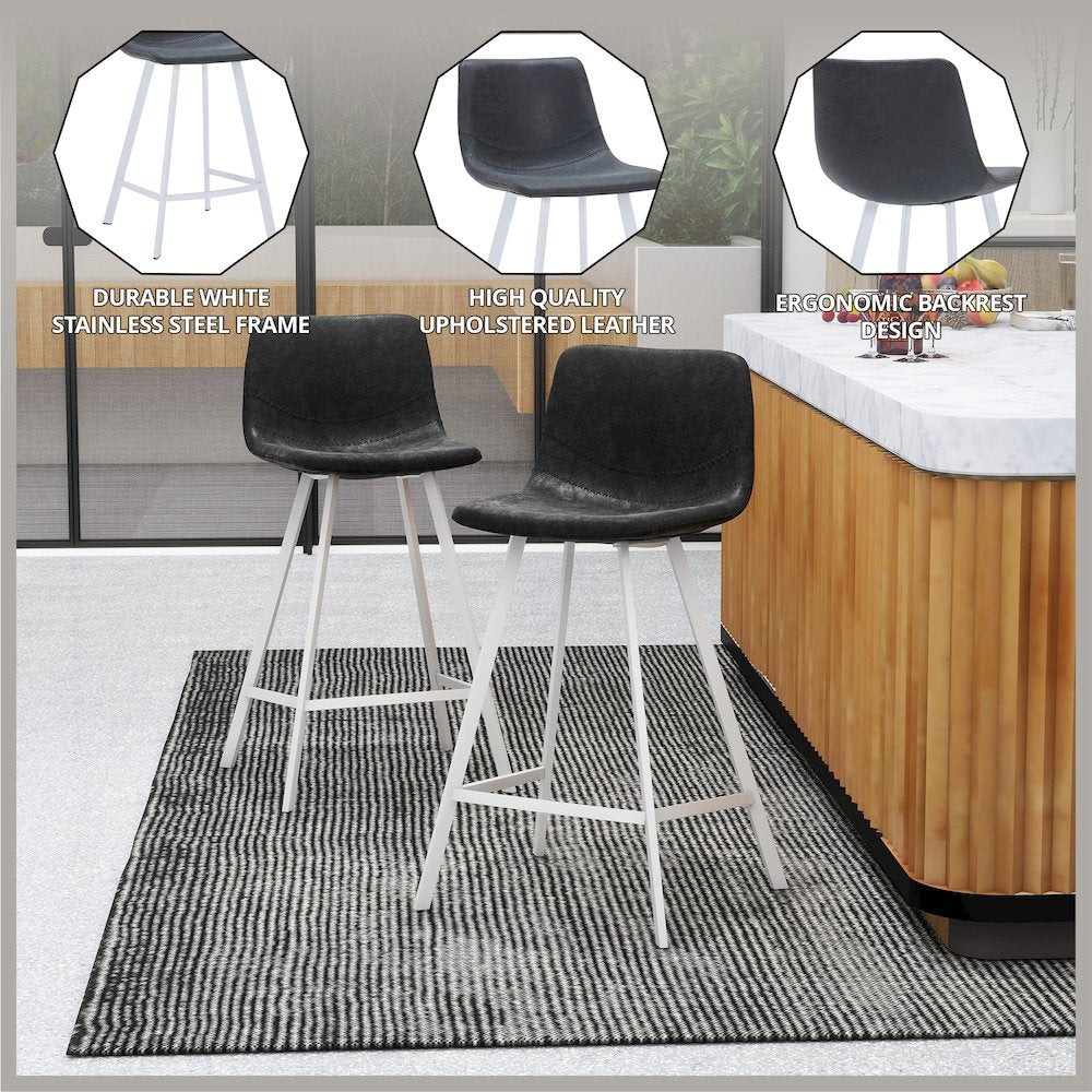 Elland - Counter stool -White Base-Charcoal Black