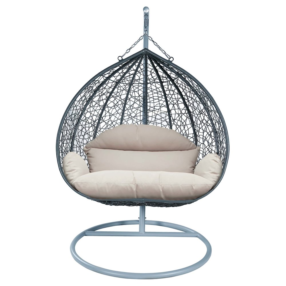 Recluse Collection Modern Outdoor Swing Chair Grey Frame with ES57 Beige Cushion
