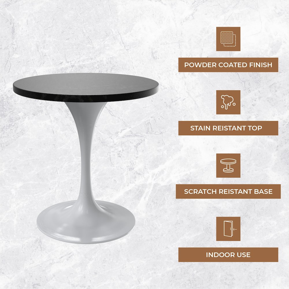 Verve Collection 27 Round Dining Table, White Base with Black MDF Top