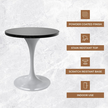 Verve Collection 27 Round Dining Table, White Base with Black MDF Top