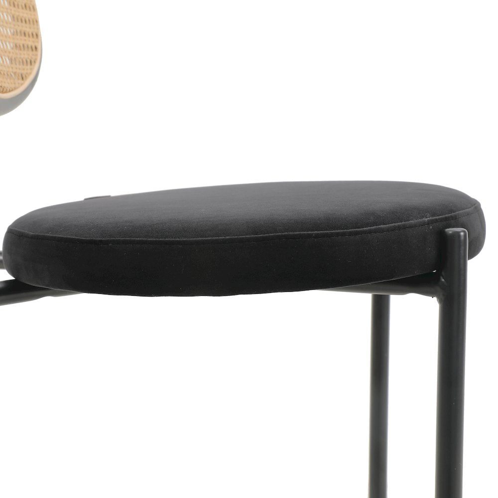 Euston Modern Wicker Bar Stool With Black Steel Frame, Set of 2 in Black