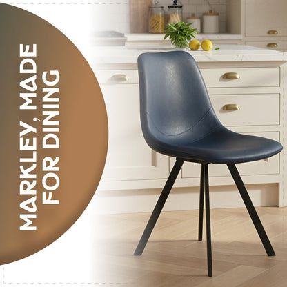 Markley Modern Leather Dining Chair With Metal Legs