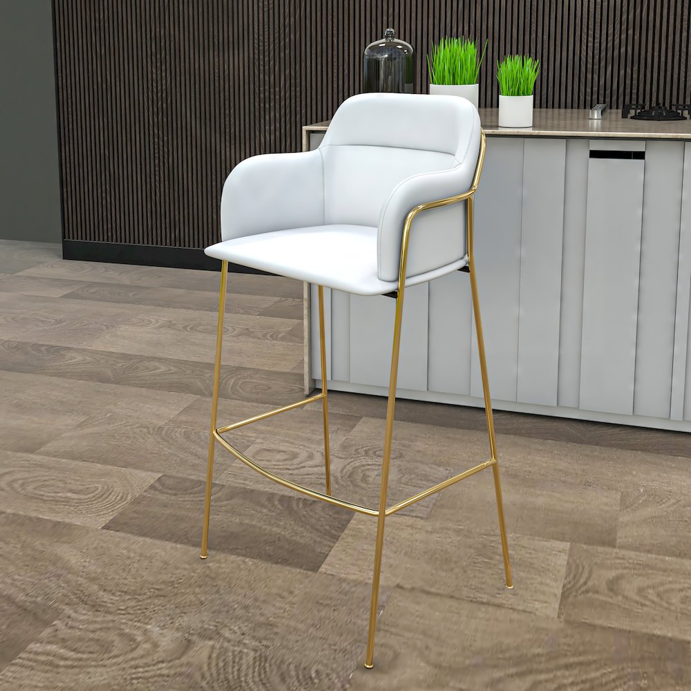 Axis Collection Modern Gold Bar height Chair in White