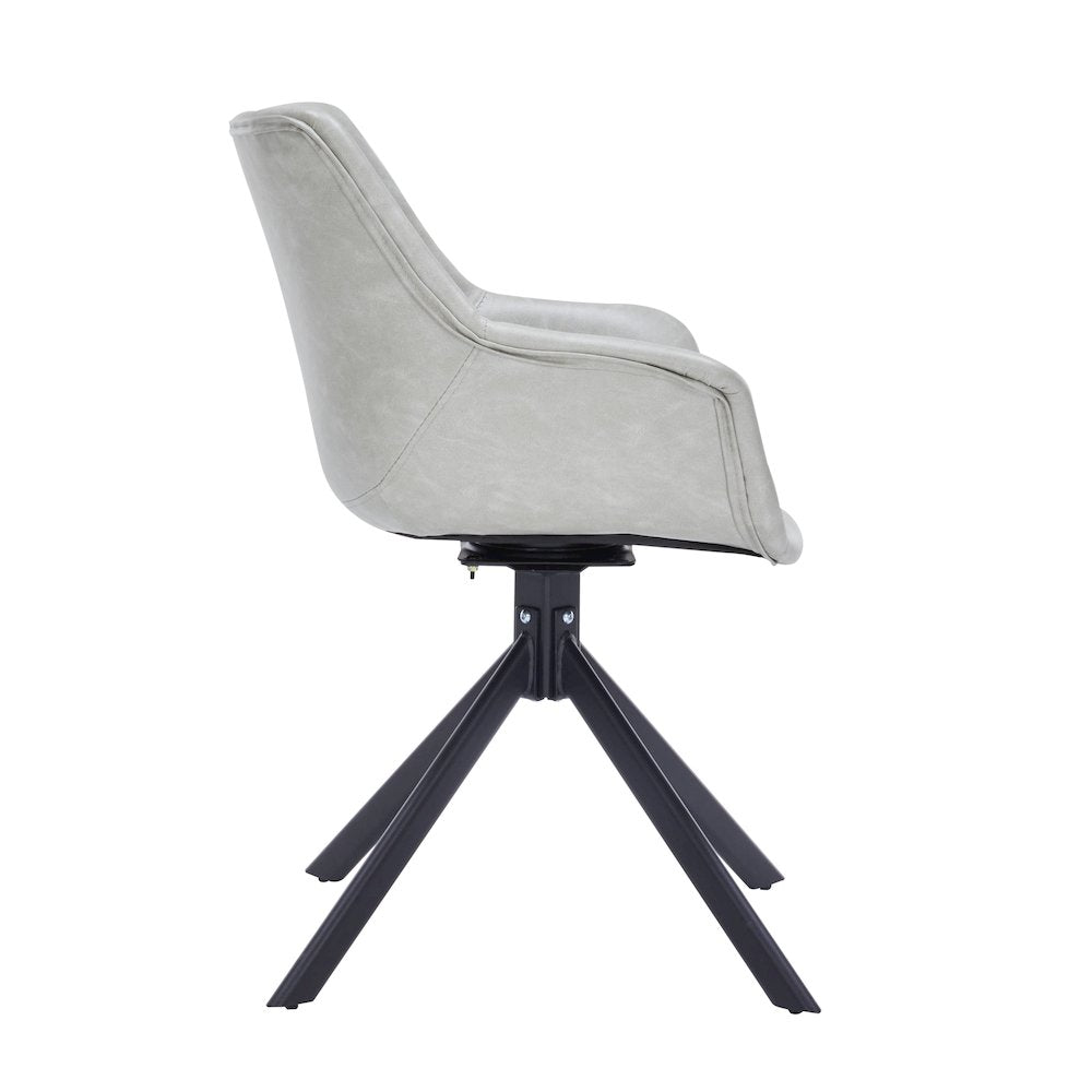 Markley Modern Leather Dining Swival Arm Chair in Light Grey