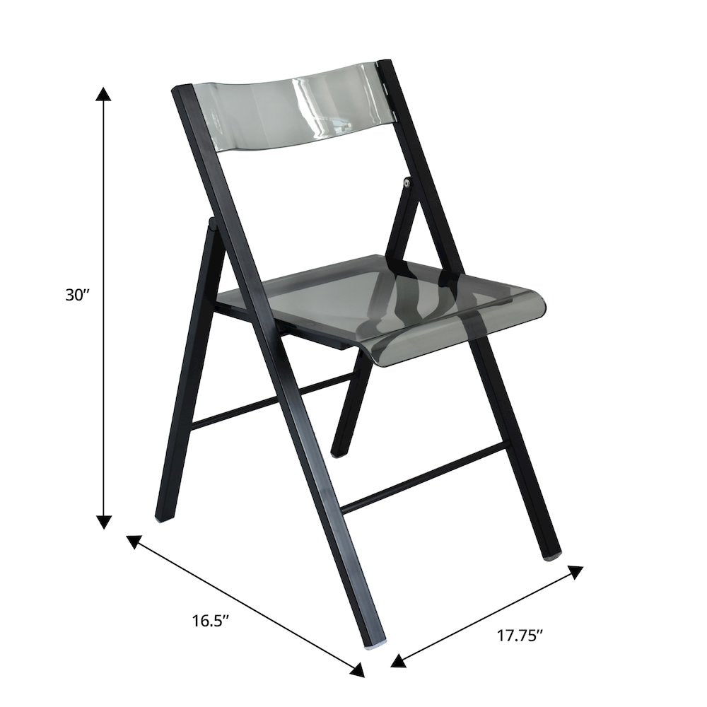 Menno Modern Acrylic Folding Chair Black Frame With Trans Black Seat Set of 2
