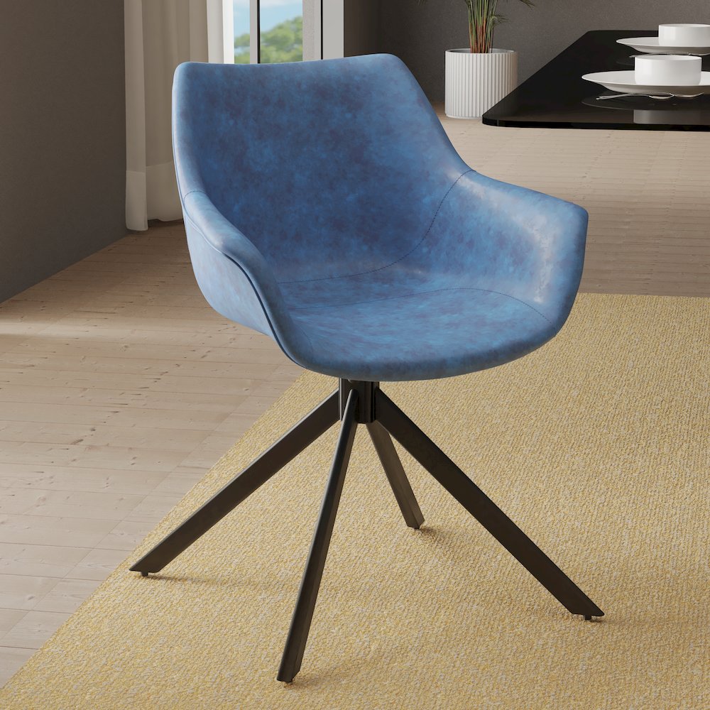 Markley Modern Leather Dining Swival Arm Chair in Light Blue
