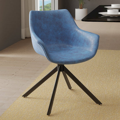 Markley Modern Leather Dining Swival Arm Chair in Light Blue