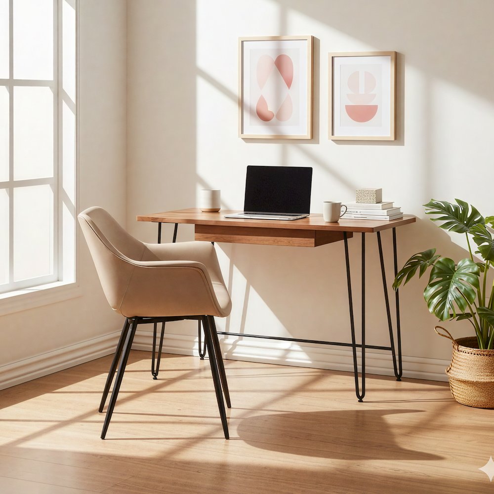 Markley Modern Leather Dining Arm Chair in Taupe