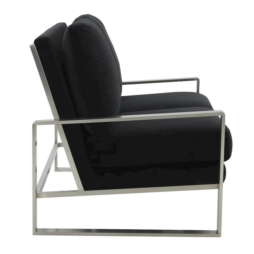 Jefferson Contemporary Modern Velvet Loveseat With Silver Frame