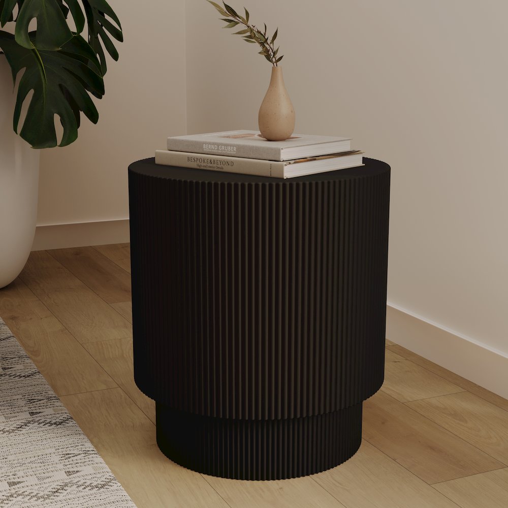 Eden Collection Fiberglass Outdoor Side Table in Black