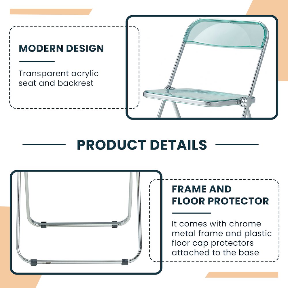 Lawrence Acrylic Folding Chair With Metal Frame, Set of 4