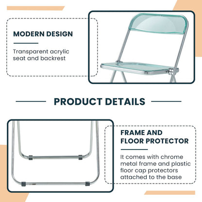 Lawrence Acrylic Folding Chair With Metal Frame, Set of 4