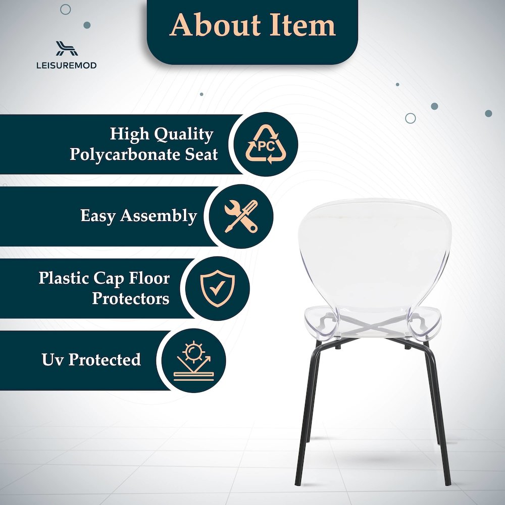 Modern Oyster Transparent Side Chair in Black Base set of 4