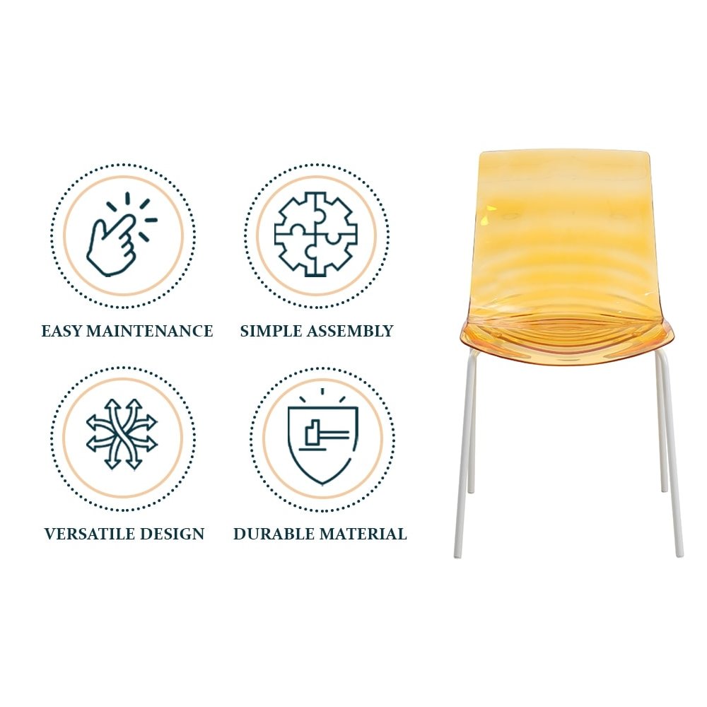Astor Water Ripple Design Dining Chair in White Base Orange Seat Set of 2