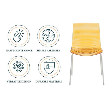 Astor Water Ripple Design Dining Chair in White Base Orange Seat Set of 2