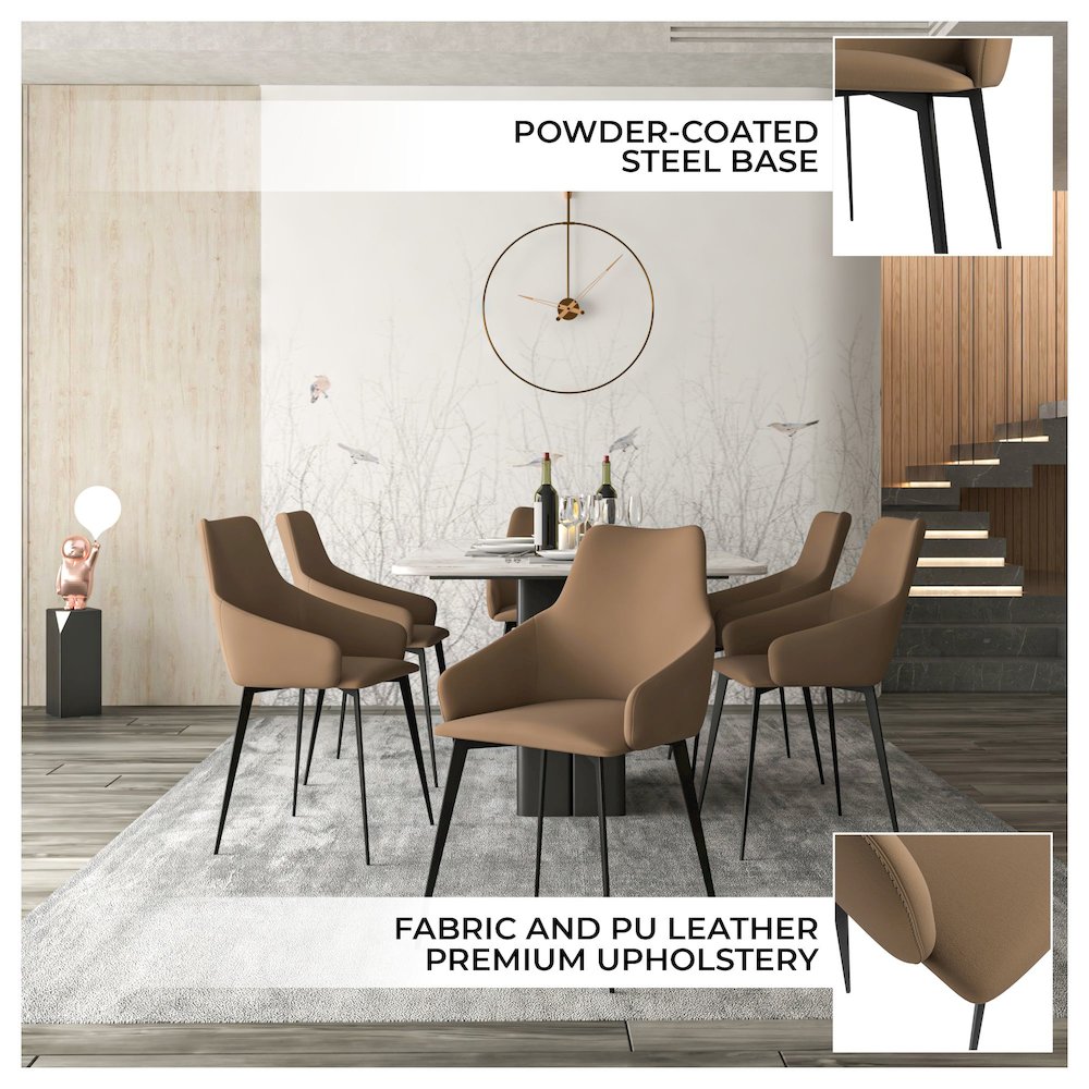 Sonnet Series Modern Dining Chair in Light Brown Fabric - Set of 2