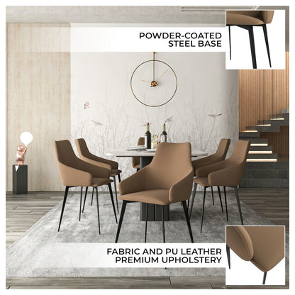 Sonnet Series Modern Dining Chair in Light Brown Fabric - Set of 2