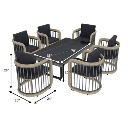 Klyra 7-Piece Aluminum Dining Set with 1 Rectangular Dining Table in Grey