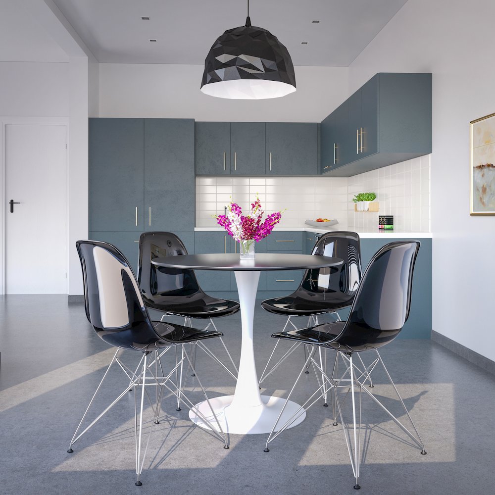 5-Piece Dining Set 35" Round Dining Table in Chrome - Transparent Black