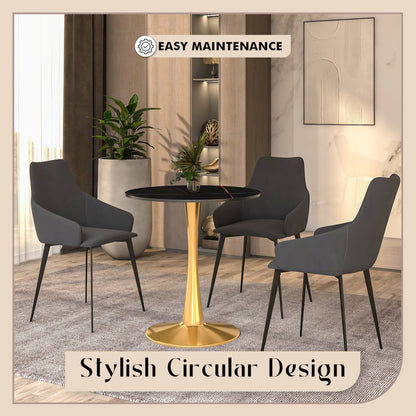 Bristol 24 round dining table Gold base with Black Sintered stone Top