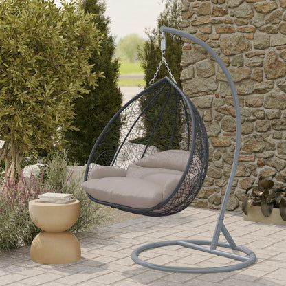 Recluse Collection Modern Outdoor Swing Chair Grey Frame with ES57 Beige Cushion