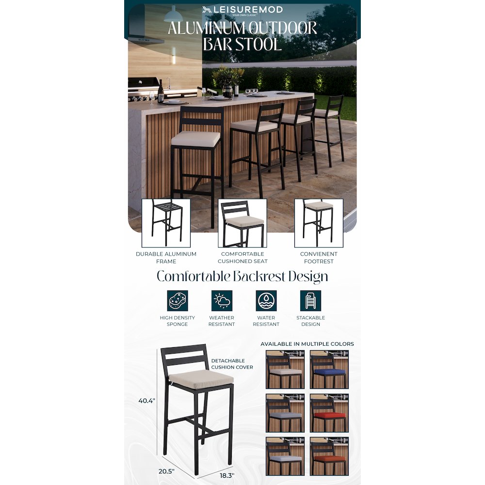 Chelsea Collection Modern Aluminum Outdoor Bar Chair Set of 4