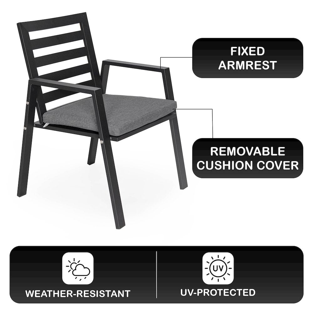 Chelsea Modern Patio Dining Armchair in Aluminum with Removable Cushions