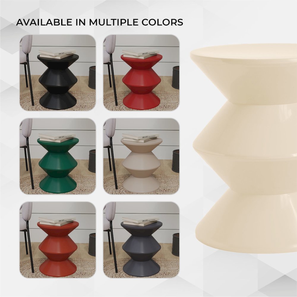 Aura Modern Plastic Side End Table, Indoor/Outdoor Use, Ivory