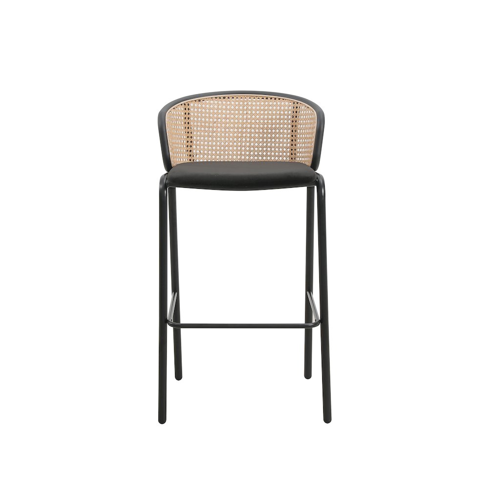 Ervilla Mid-Century Modern Wicker Bar Stool in Black