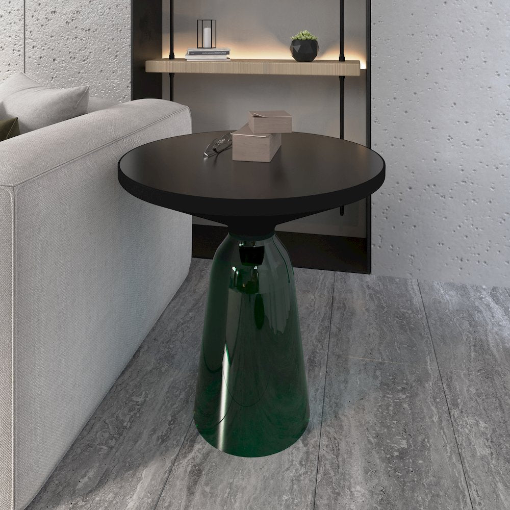 Tully Collection Glass side Table Green glass, Black Rim with Black Glass top