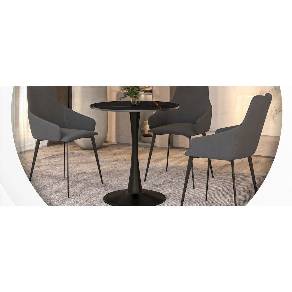 Bristol 24 round dining table Black base with Black Sintered stone Top