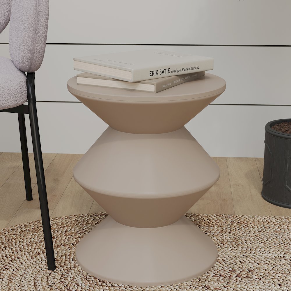 Aura Modern Plastic Side End Table, Indoor/Outdoor Use, Ivory